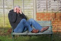 Panic attack man on a bench. Royalty Free Stock Photo