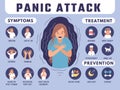Panic attack. Psychologic problems of self fear panic attack fear and anxiety recent vector flat placard Royalty Free Stock Photo