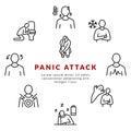 Panic attack symptoms circle banner with flat line icon. Vector illustration psychological illness characterized by Royalty Free Stock Photo