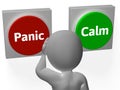 Panic Calm Buttons Show Worrying Or Tranquility