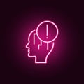 Panic, exclamation, head neon icon. Elements of Creative thinking set. Simple icon for websites, web design, mobile app, info