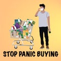 Customer in panic buying lots of food due to movement control by government Royalty Free Stock Photo