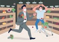 Panicking store customers flat color vector illustration