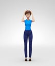 Panicky, Restless and Discouraged Jenny - 3D Cartoon Female Character Model - Scared, Puzzled by Problem, Lost with No Way Out