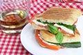 Panini Sandwich of Basil, Mozzarella and Tomatoes.