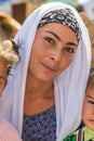 Woman in a head scarf at the market in Panjakent