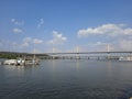 Panjim bridge over the Mandovi river, Atal setu in goa, panjim  bridge panoramic view. Royalty Free Stock Photo