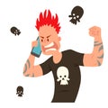 Pank ugly aggressive man character talking his cell phone vector illustration Royalty Free Stock Photo