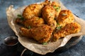 Panko breaded fried chicken drumsticks