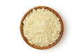 Panko flakes of bread crumbs in wooden bowl on white background Royalty Free Stock Photo