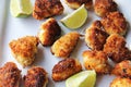 Panko fried lobster tail nuggets with lime upclose