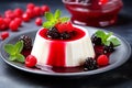 Panna cotta with berry compote tasty dessert background