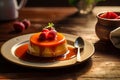 Panna Cotta with caramel, a luscious Creme Caramel dessert. Royalty Free Stock Photo