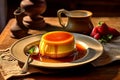 Panna Cotta with caramel, a luscious Creme Caramel dessert. Royalty Free Stock Photo