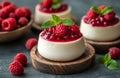 Panna Cotta with Creamy Top and Vibrant Raspberry Sauce on the Side