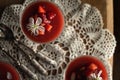 Panna cotta in a cup with fresh strawberry on the top and cherry blosoms Royalty Free Stock Photo