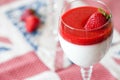 Panna cotta dessert with strawberry sirup