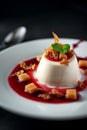 Panna cotta, an Italian dessert on a plate