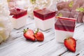 Panna cotta with jelly strawberries, italian dessert