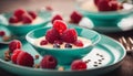 Panna cotta with rasberries, generative ai