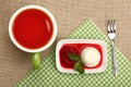 Panna cotta with raspberry and black tea Royalty Free Stock Photo