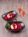 Panna cotta with raspberry coulis