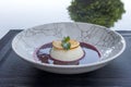 Panna cotta with raspberry sauce. Delicious light dessert