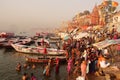 Varanasi Ghats early morning life pujas and bathing in the holy ganges