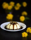 Pannacotta dessert with flowers