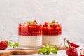 Pannacotta with strawberries. Delicious italian dessert panna cotta vanilla strawberry