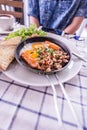 Panned egg on a white dish Royalty Free Stock Photo