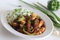Panner Baby corn Manchurian. A crispy and crunchy Indo Chinese vegetarian dish, in a smooth gravy with stir fried capsicum and