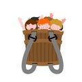Pannier with naughty children. Bad kids in box. Krampus Basket Royalty Free Stock Photo
