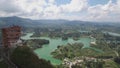 Panning aerial drone view of La Piedra del PeÃÂ±ol in Colombia