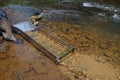 Panning for gold with a sluice box