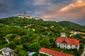 Pannonhalma, Hungary - Aerial view of the town of Pannonhalma with the beautiful Millenary Benedictine Abbey of Pannonhalma