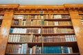 PANNONHALMA, HUNGARY - JULY 28, 2016: Interior of abbey library, wooden shelves with old ancient books.