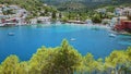 Pano footage of beautiful cute greece Assos village location on summer time on Kefalonia island. Travel, lifestyle