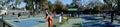 Panorama of Active People Playing Pickleball