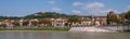 Panorama of the Adige River overlooking the Sanctuary of the Madonna of Lourdes. Verona, Italy. The sanctuary is located
