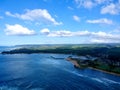 Panorama Aerial Drone View of Waikiki Beach Honolulu Hawaii USA taken from Diamond head. Resorts hotels on the white sandy beach Royalty Free Stock Photo