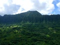 Panorama Aerial Drone View of Waikiki Beach Honolulu Hawaii USA taken from Diamond head. Resorts hotels on the white sandy beach Royalty Free Stock Photo