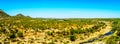 Panorama of the Aerial view of the area surrounding the Ge-Selati River where it joins the Olifants River in Kruger National Park Royalty Free Stock Photo