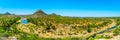 Panorama of the Aerial view of the area surrounding the Ge-Selati River where it joins the Olifants River in Kruger National Park Royalty Free Stock Photo