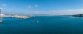 Panorama aerial view of Coronado Bridge with San Diego skyline Royalty Free Stock Photo