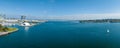 Panorama aerial view of Coronado Bridge with San Diego skyline Royalty Free Stock Photo