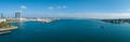 Panorama aerial view of Coronado Bridge with San Diego skyline Royalty Free Stock Photo