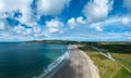 Panorama aerial view of the endless golden sand beach in Ballybunion on the west coast of Ireland