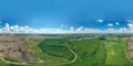 360-degree panorama from a drone. Thick big forest and blue sky. Beautiful landscape Royalty Free Stock Photo