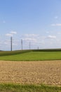 Panorama aerial view of the green Swiss hills on a summers day with blue sky Royalty Free Stock Photo